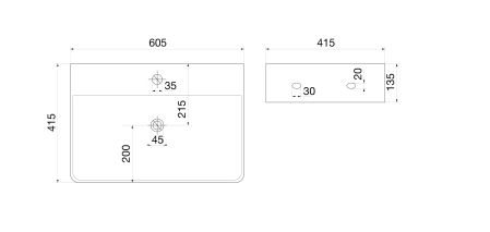 Раковина накладная Vinkel белая прямоугольная с полочкой под смеситель 605*415*135 (без ДК), артикул OWLB191034