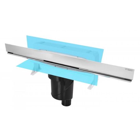 Желоб BERGES водосток WALL 600 пристенный, матовый хром, S-сифон D50/105 H50 вертикальный, артикул 090056