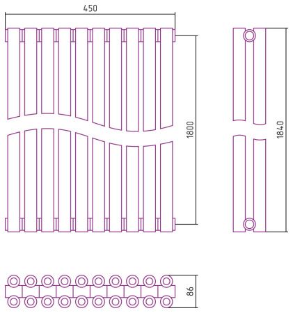 Отопительный радиатор ЭСТЕТ-00 н/ж 1800х450 / 10 сек (Состаренная БРОНЗА)