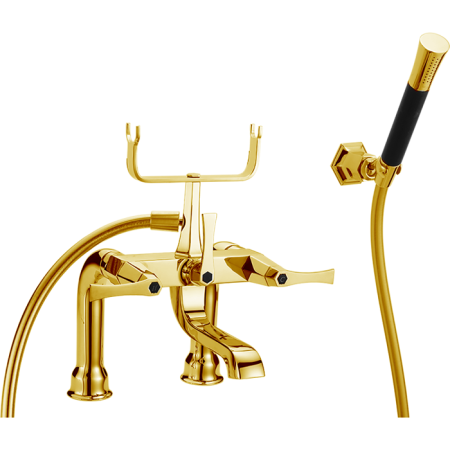 CISAL Cherie Смеситель на борт ванны двухрычажный, с душевым комплектом, цвет золото/черный