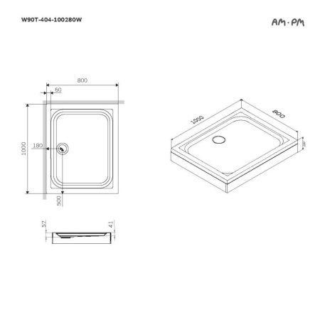 W90T-404-100280W душевой поддон Gem 100x80 W90T-404-100280W душевой поддон Gem 100x80