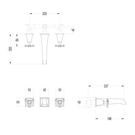 Devon Time Смеситель ванны настенный на 3 отв , цвет хром, артикул 2TIME233MCR