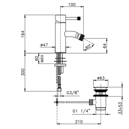 Nicolazz Arena Смеситель для биде на 1 отверстие, с донным клапаном, цвет: хром, артикул 3703CR56M