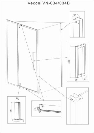 Душевой угол Veconi Rovigo RV-034B, 1200х1000х1950 черный, стекло прозрачное, артикул RV034B-120100-01-C7