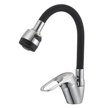 Смеситель для кухни с гибким изливом D-Lin D150628-1T, хром/черный