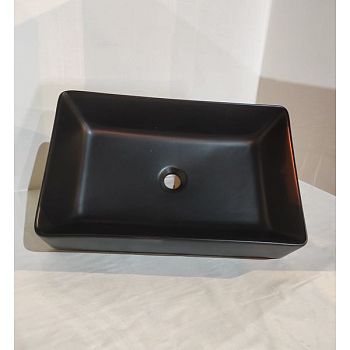 White Ceramic Slim, накладная прямоугольная раковина 60x38x13h см, цвет черный матовый