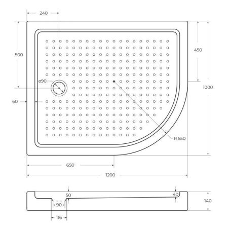АКРИЛОВЫЙ ПОДДОН CEZARES TRAY-A-RH-15-W, артикул TRAY-A-RH-120/100-550-15-W-L