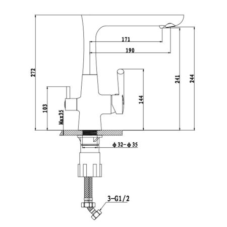Смеситель для кухни с подключением фильтра GranFest 3223, иней, артикул 3223 иней