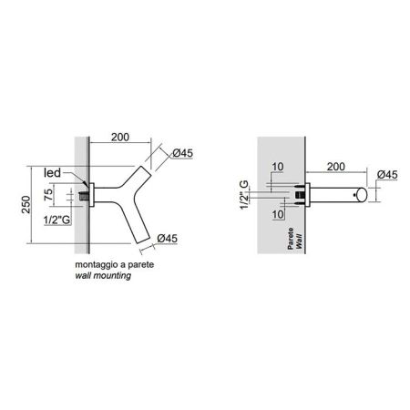 ANTONIO LUPI APOLLO Верхний душ Ø45 мм., настенный монтаж, цвет черный матовый