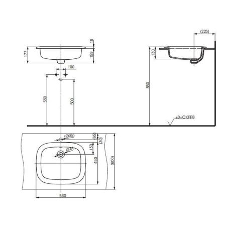 TOTO PUBLIC Раковина 530x450x177мм, встраиваемая сверху, без отв.под смеситель, с переливом, CeFiONtect, цвет: белый (9шт поступят в апреле 2024), артикул LW763Y#XW