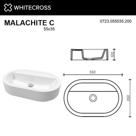 Умывальник WHITECROSS Malachite C 55x35 (белый мат) иск. камень, артикул 0723.055035.200