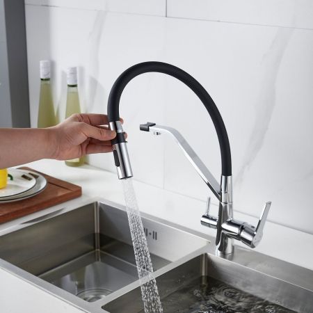 Смеситель для кухни с гибким изливом и подключением фильтра Shevanik S278, хром, артикул S278