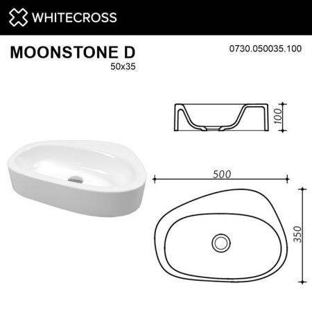 Умывальник WHITECROSS Moonstone D 50x35 (белый глянец) иск. камень, артикул 0730.050035.100