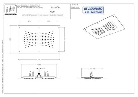 Graffio, прямоугольная потолочная душевая головка 60х40 см, 1 режим: дождь, цвет хром