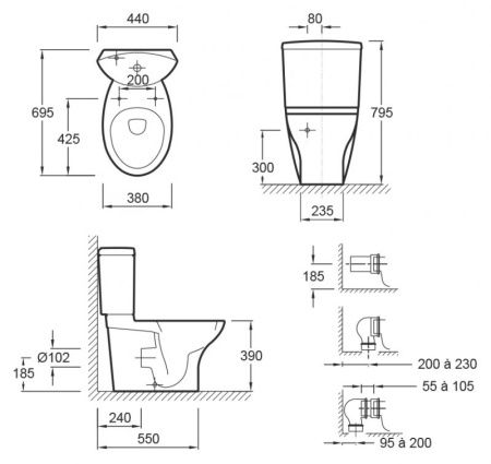 Унитаз с бачком напольный Jacob Delafon Presquile 19077-00+E1425-00 (с сиденьем, микролифт)