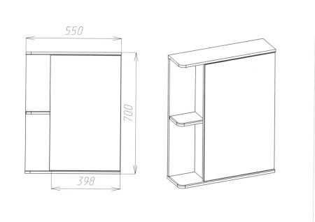 Зеркальный Шкаф VIANT  "Париж" 55 правый без света 160х550х700 (VPAR55-ZSHR), артикул VPAR55-ZSHR