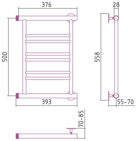 Полотенцесушитель СТИЛЬЕ "Минор 0601" 500х400 (2+2+2) П (Без покрытия)