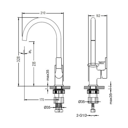 Смеситель для кухни D-Lin D155370, хром, артикул D155370