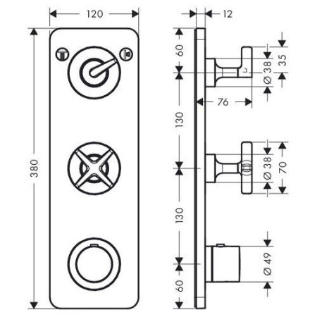AX Citterio E Встраиваемый термостат для душа, 2 потреб, (внешняя часть), цвет: хром, артикул 36703000