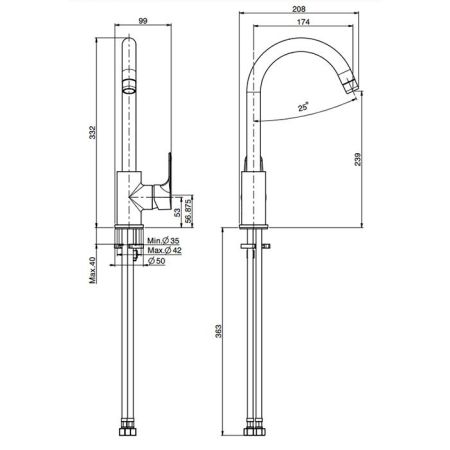 Fima Carlo Frattini Kitchen Смеситель для кухни, на 1 отв., Serie 22, цвет: хром, артикул F3837/3CR