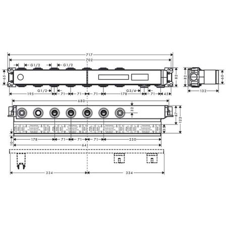 Внутрення часть, Hansgrohe, RainSelect, назначение-для смесителя, стандарт подвода воды-3/4", 5  потребителей, горизонтальная установка, звукоизолирующий монтаж, артикул 15313180