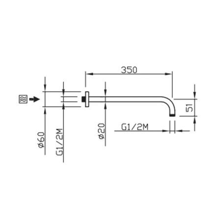Держатель верхнего душа, Carimali, Tondo, вид-настенный, вынос, мм-350, подключение 1/2", цвет-хром