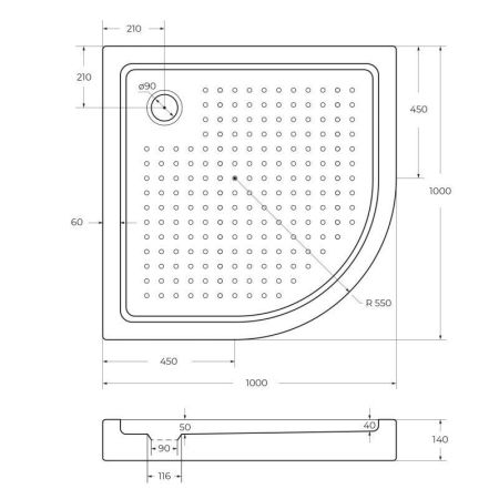 АКРИЛОВЫЙ ПОДДОН CEZARES TRAY-R-15-W, артикул TRAY-A-R-95-550-15-W