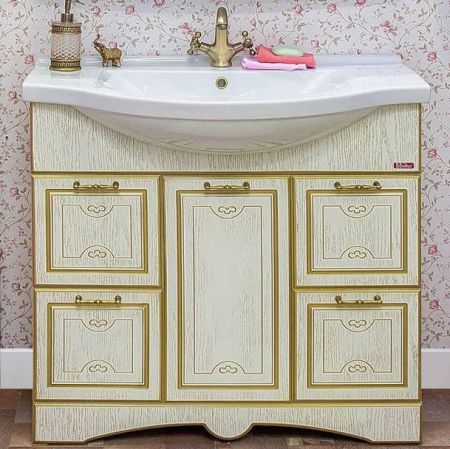 Тумба для раковины Sanflor Адель 100 Н0000000665 Белая с патиной Золото