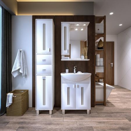 Комплект мебели для ванной Бриклаер БАЛИ 60L, светлая лиственница/белый, артикул БАЛИ 60L