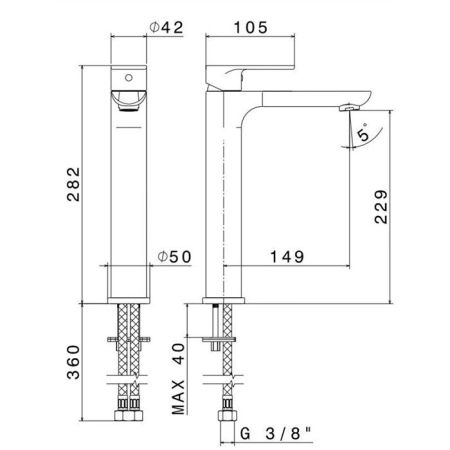 Смеситель для раковины PIANO однорычажный высокий без донного клапана, хром глянец, артикул 69315KM.21.018