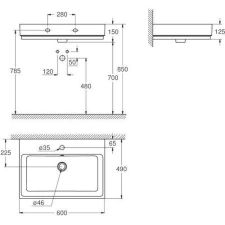 Раковина GROHE Cube Ceramic, подвесная 60 см, альпин-белый (3947300H), артикул 3947300H
