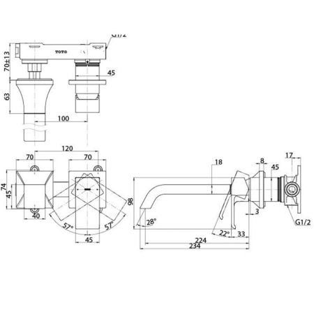 TOTO GC Смеситель для раковины встраиваемый на 2 отв, цвет хром, артикул TLG08308R