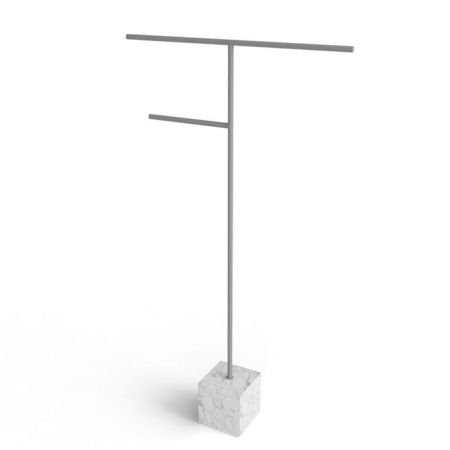 ANTONIO LUPI BIVIO Полотенцедержатель напольный, база из мрамора Carrara satinato, структура из латуни в отделке Bianco opaco, артикул BIVIO3.5.carrara satinato