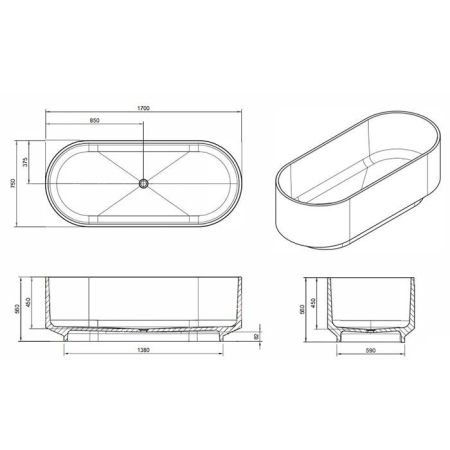 Ванна, KNIEF, Ellipse Shape, ширина, мм-1700, глубина, мм-750, высота, мм-560, тип установки-отдельностоящий, форма-овальная, материал-Solid surface, цвет-Black Coffee, артикул 70003030