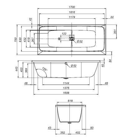W84A-170-075W-A Func Ванна акриловая 170х75, шт, артикул W84A-170-075W-A