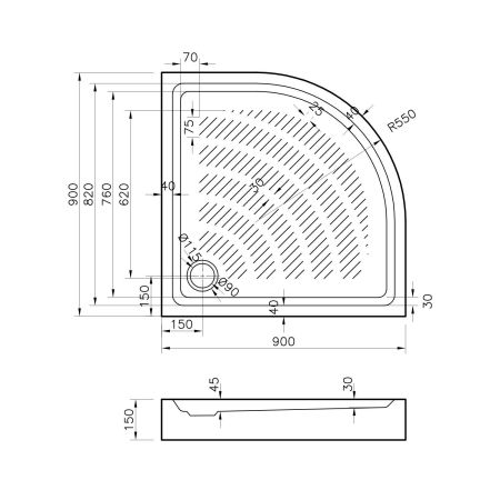 Акриловый душевой поддон Lavinia Boho Rock 37072900, полукруглый, 90 х 90 см