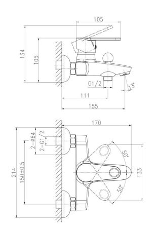 Комплект Cersanit CARI 2 в 1 смеситель для ванны CARI душевой гарнитур CARI (64512), артикул 64512
