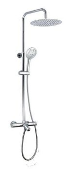 AQG WIND BLU RD, душевая колонна регул. по высоте 95-150 см: с изливом, термостатом и круглым верхним душем 25 см, цвет хром