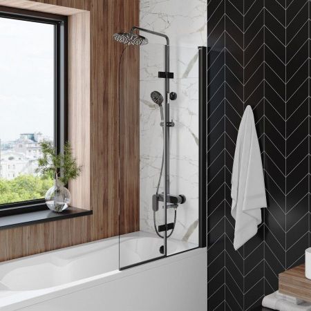 Шторка на ванну 80х140 см Maretti Valentina VA41R8014097-560, профиль черный, артикул VA41R8014097-560