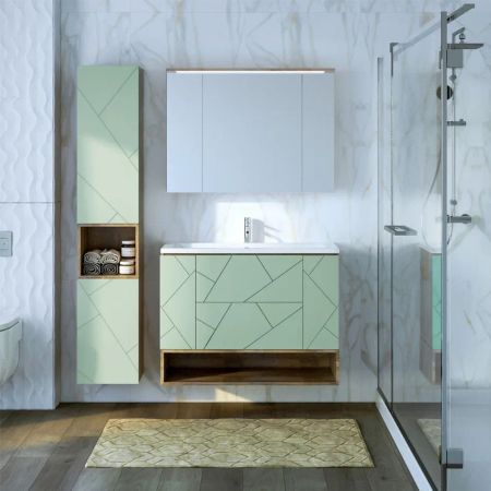 Зеркальный шкаф Бриклаер КРИСТАЛЛ 95 см, дуб гранж песочный, артикул 4627125417245