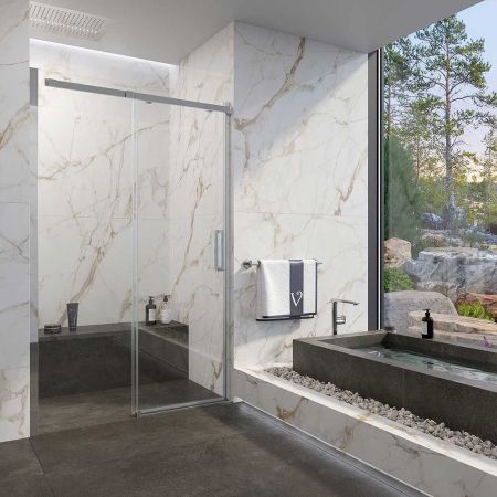 Душевая дверь Veconi Vianno VN-71, 1400x1950, хром, стекло прозрачное, артикул VN71-140-01-19C4