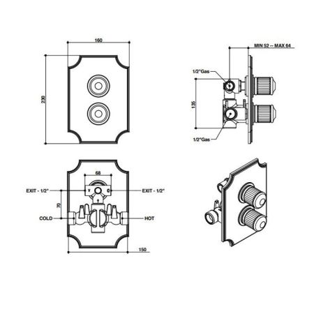 Bongio Cristallo Смеситель встраиваемый для душа,  с внутр частью, цвет хром/хрусталь синий 08, артикул 04544CR00