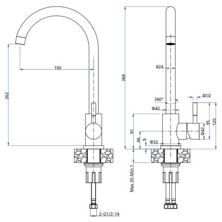 Смеситель для кухни GranFest Z-5410, черный