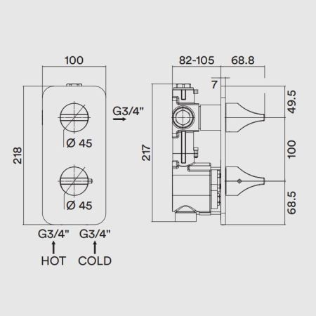 BOSSINI APICE Смеситель для душа встраиваемый, термостатический, 1 выход, внешняя часть, цвет белый матовый, артикул Z035202.045