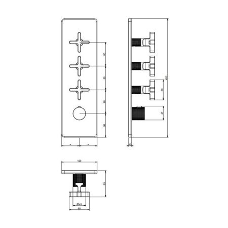 GESSI INCISO Встраиваемый термостатический смеситель на 3 источника, резьба 3/4" (внешние части), цвет: nero XL, артикул 58226#299