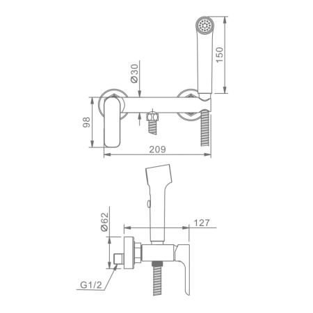 Гигиенический душ со смесителем Raglo R03.51.03, сатин золотой