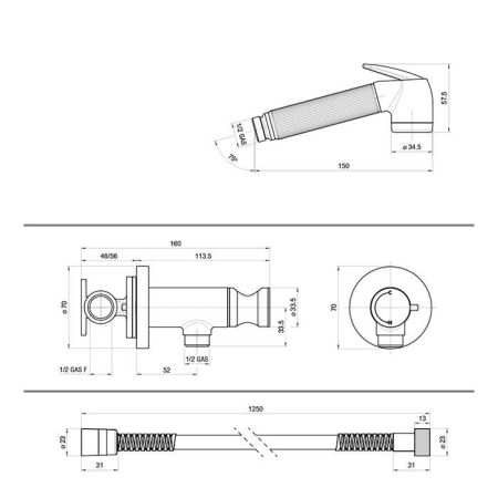 BOSSINI (NIKITA) Комплект гигиенический: прогрессивный смеситель, лейка с клапаном подачи воды, шланг 1250 мм, хром (030), артикул E37008B.030