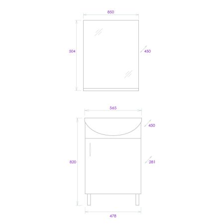 Комплект ONIKA ЭКО 52 дуб сонома (3в1: тумба+раковина+зеркало)
