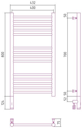 Полотенцесушитель электрический "БОГЕМА 3.0" прямая 800х400 / МЭМ левый (Состаренная латунь)