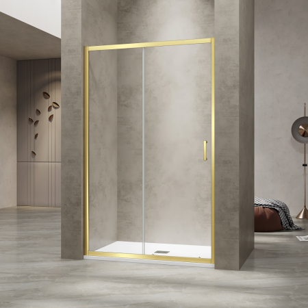 Душевая раздвижная дверь-купе в нишу PA-114Gb профиль золото браш (Прозрачное, 1500), артикул 030811415-16
